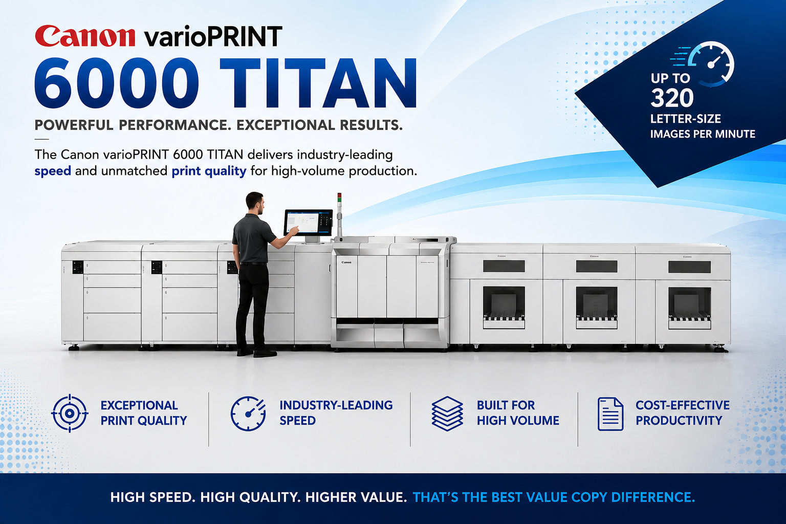 Canon varioPRINT 6000 TITAN high-speed production printing press used by Best Value Copy for professional-quality, high-volume printing.